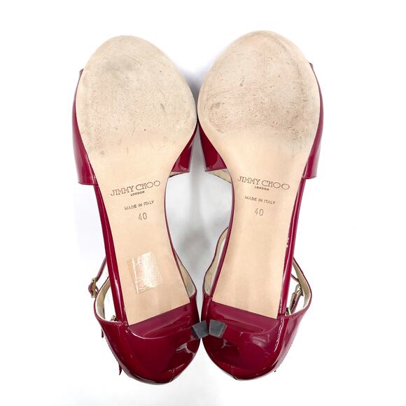 Jimmy Choo Ivette Sandals Burgundy Patent Leather Strappy Low Heels Sz 40 / 10 - Picture 10 of 11